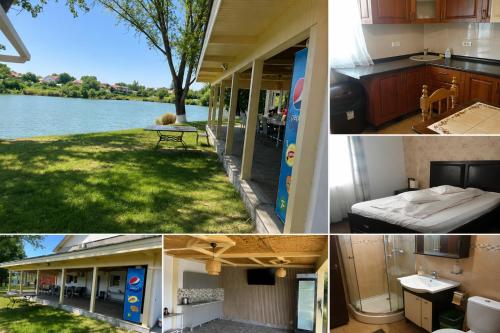 a collage of pictures of a house with a lake at LAGUNA VERDE Balotesti in Baloteşti