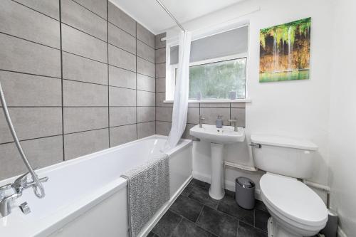 a white bathroom with a toilet and a sink at Henley Haven in Pelton Fell