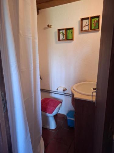 a bathroom with a toilet and a sink at Cabana do Compadre in Vila Nova da Baronia