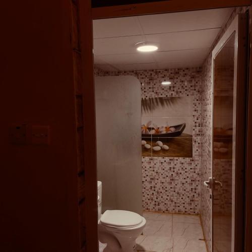 a bathroom with a toilet and a sink at Eva camp in Disah