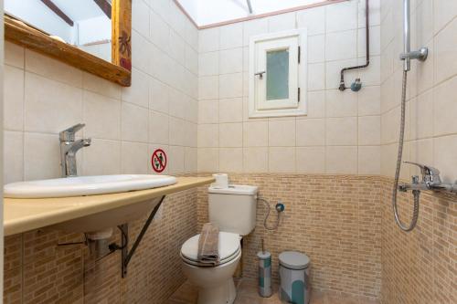 a bathroom with a toilet and a sink and a shower at BOHALI'S HOUSE in Agios Gordios