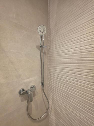 a shower with a shower head in a bathroom at Luxury Waterfront 3BR Apartment with Large Terrace in Marsaskala