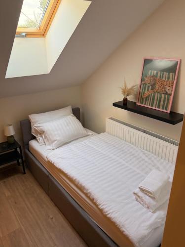 a bed in a room with a window at Kuća za odmor Gaia in Vukovar