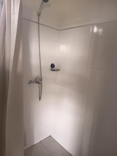 a shower with a shower head in a bathroom at Refugio Don Rogelio in Minas
