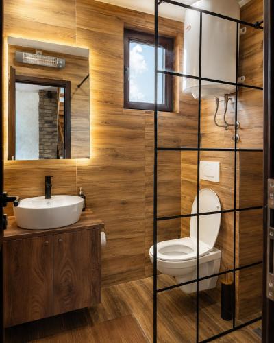 a bathroom with a toilet and a sink at Iskrin breg in Ribnica