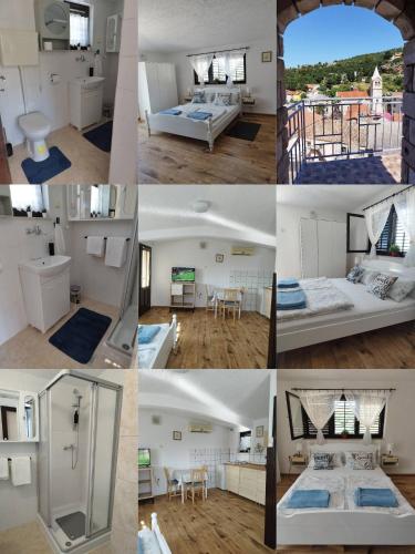 a collage of photos of a bedroom and a house at Apartman Jure in Jablanac