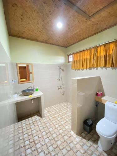 a bathroom with a toilet and a sink at Dewa Bungalows, A Balinese House and Art Gallery in Ubud