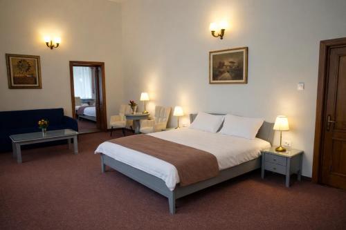 a bedroom with a large bed in a room at Vila Băncii 1888 by SunGarden in Băile Herculane