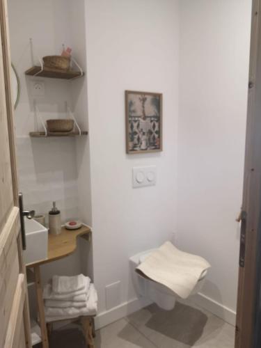 a white bathroom with a sink and a toilet at Domaine des Bichettes in Mareuil-sur-Lay