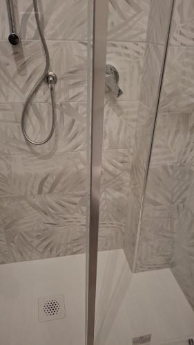 a shower with a glass door in a bathroom at Skizzo residence in Santa Maria degli Angeli