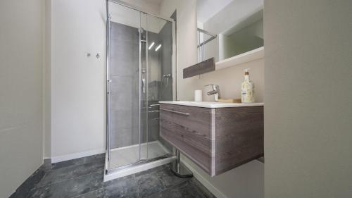 a bathroom with a shower and a sink and a shower at Casa del Falegname - Loft Rovere con cucina in San Giovanni in Bosco