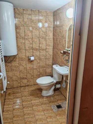a bathroom with a toilet and a sink at Hotel Valdis in Pastra