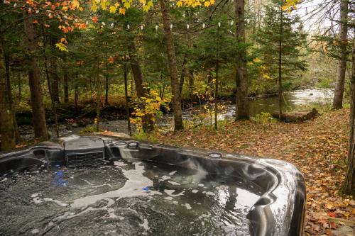 a bath tub in the woods next to a river at Spa Lake & Miller Zoo - Oppy Shack in Frampton