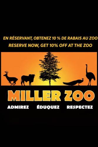 an advertisement for miller zoo with silhouettes of animals at Spa Lake & Miller Zoo - Oppy Shack in Frampton