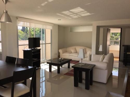 a living room with a couch and a table at Bosque de Magnolias 93 in Mexico City