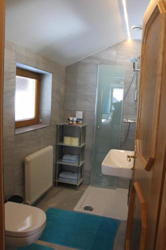 a bathroom with a shower and a toilet and a sink at Panorama Appartements Mora - 3 Edelweiß Superior in Oetz
