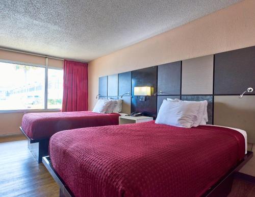 a hotel room with two beds and a window at Magnuson Hotel Jacksonville Downtown in Jacksonville