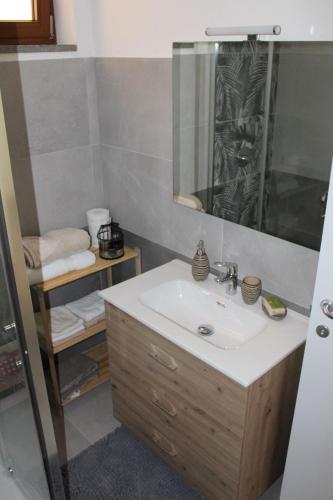 a bathroom with a sink and a mirror at I Tre Ulivi 1 in Mozzate
