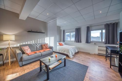 a living room with a couch and a table at Campus & Work in Saint-Martin-dʼHères