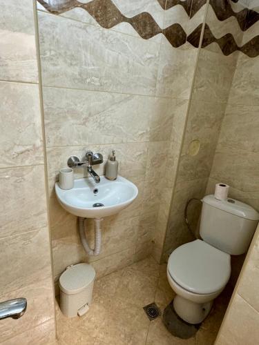 a bathroom with a toilet and a sink at Хижа Оборище in Oborishte