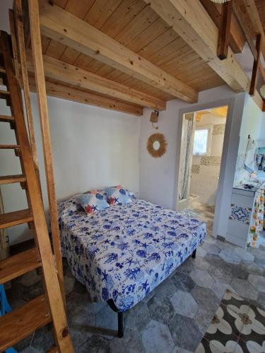 a bedroom with a bed and a ladder at A Bugatta in Ìsola di San Pietro