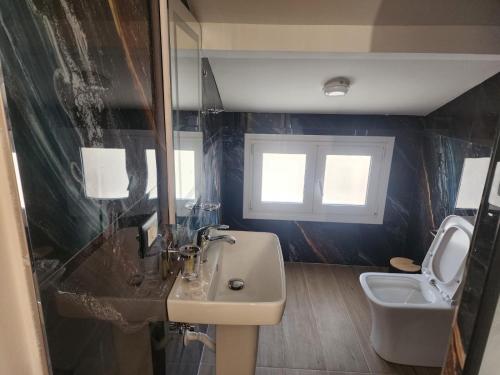 a bathroom with a sink and a toilet at Vila Astrit in Fier