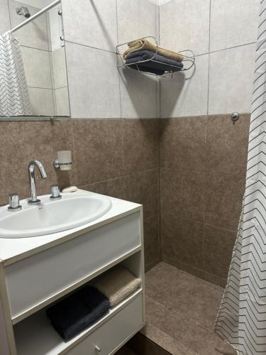 a bathroom with a sink and a mirror at Mini casita a in Rosario