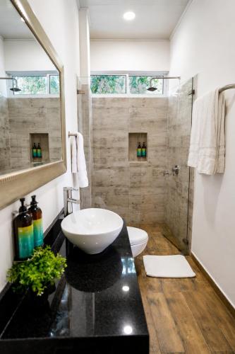 a bathroom with a sink and a shower at Hotel Natural Hill's by H&R in Villeta