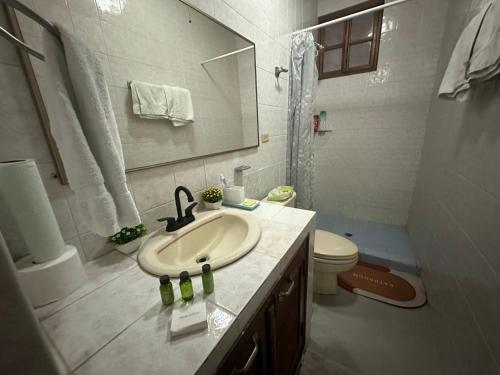 a bathroom with a sink and a toilet at Full house, 2 Bedroom & kitchen in Bocas Town