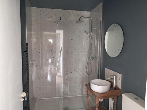 a bathroom with a shower and a sink at Tigh Droum in Rosscarbery