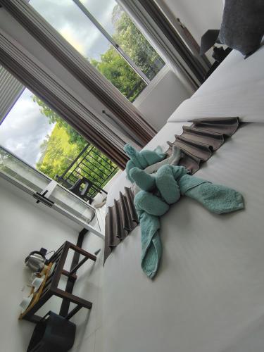 a stuffed animal on the floor in a room with a window at Kandy Alpine Breeze in Kandy
