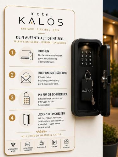 a sign with a remote control attached to it at Motel Kalos in Haiger