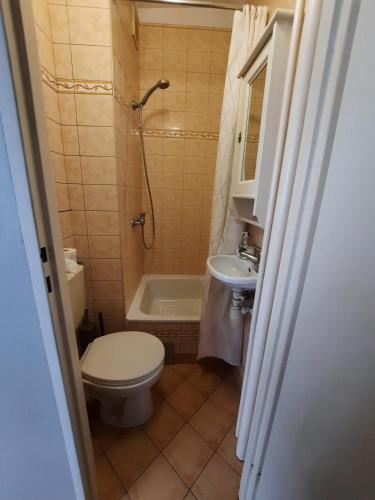a bathroom with a toilet and a sink and a tub at Jelitkowo Beach Apartment in Gdańsk