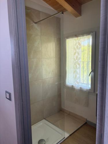 a shower with a glass door in a bathroom at Sole e Luna in Lonato