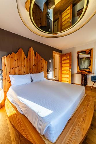 a bedroom with a large bed with a large mirror at Cesa Balzan in Canazei