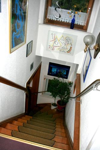 an overhead view of a staircase with a potted plant at Frauenpension Arleta - Women only in Goslar