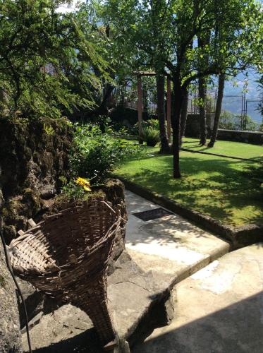 a wicker basket sitting on a path in a park at Villa Albonico in Laglio