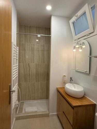a bathroom with a sink and a shower at Porta 4 City Flat in Vila Real