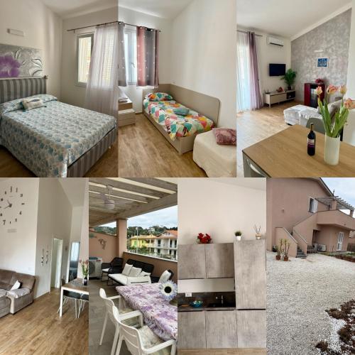 a collage of photos of a bedroom and a living room at Il Frutteto Barbarossa in Porto Azzurro