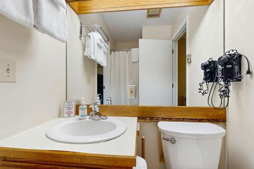a bathroom with a sink and a toilet and a camera at Seasons 308 in Warren
