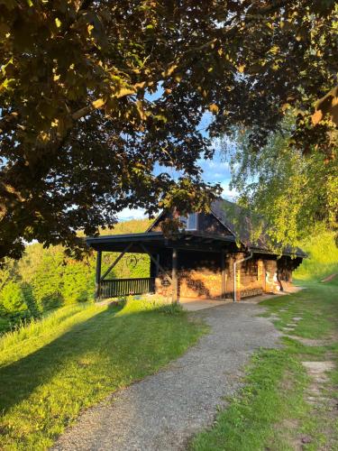 a log cabin in the middle of a field at Ferienhaus Trausibauer in Stainz