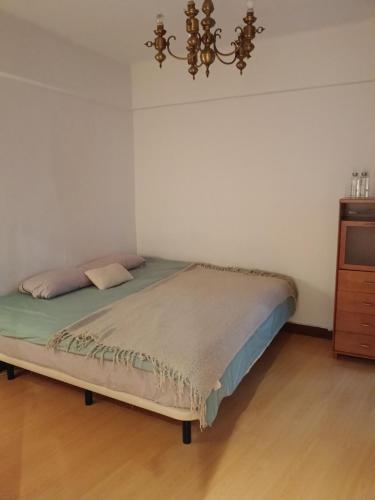a bedroom with a bed and a chandelier at Bilbao Room 001 in Bilbao