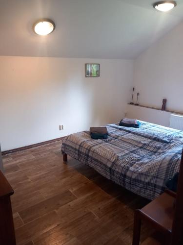a bedroom with two beds and a wooden floor at carpedieme in Horní Brusnice