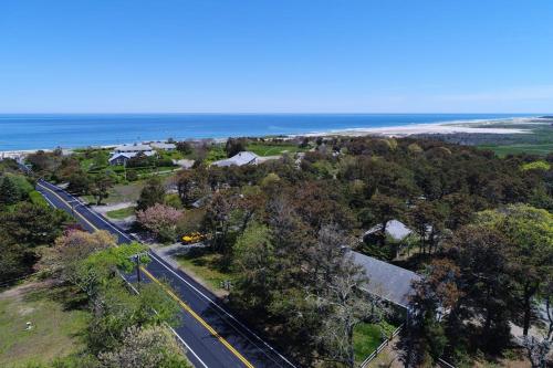an aerial view of a road near the ocean at Nauset Beach Dream in Orleans