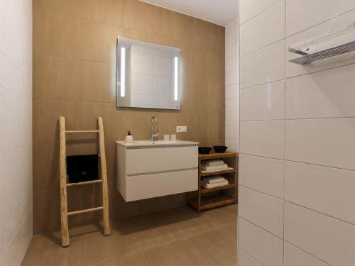 a bathroom with a sink and a mirror at Zilte Haven in Kamperland