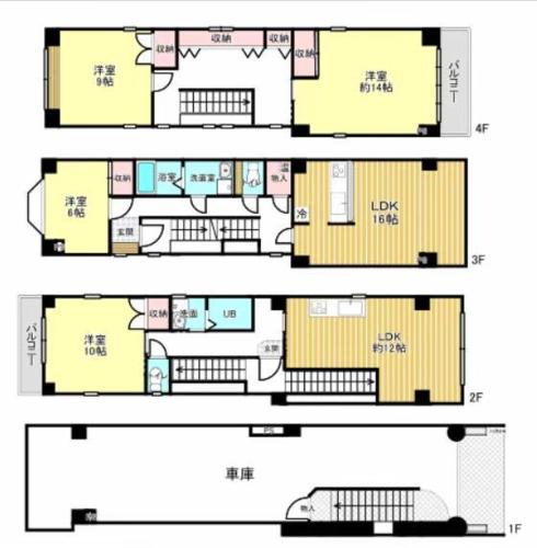 two views of a house with different floor plans at Kvillage BLDG 無料駐車場付き 原爆ドームまで徒歩15分 大人数でもOK in Hiroshima