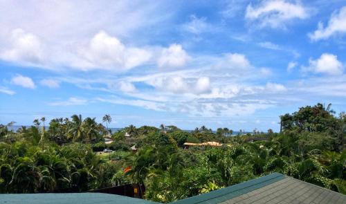 a view from the roof of a house with palm trees at Kalani Hawaii Private Lodging in Pupukea