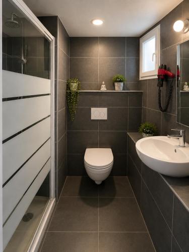 a bathroom with a toilet and a sink at Casa Versini in Balogna