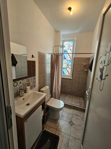 a small bathroom with a sink and a toilet at OLD MANGLISI in Manglisi