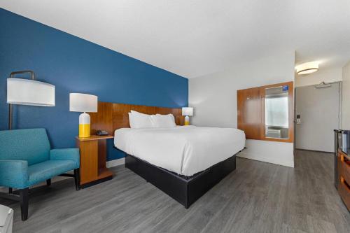 a bedroom with a large bed and a blue wall at Comfort Inn & Suites Mt Laurel-Philadelphia in Mount Laurel